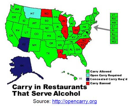 Restaurant Firearms Carry States