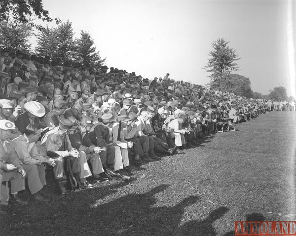 A photo from 1956 during the National Matches at Camp Perry. Spectators and guests are welcome to attend any event at the National Matches. If you plan on visiting Camp Perry, please stop in at the National Matches Welcome Center for a schedule of events and additional information.