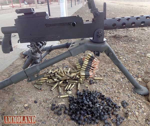 The rebuilt M1919A4 machine gun eating links.