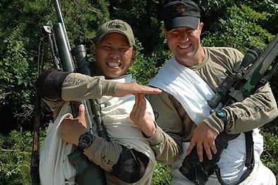 Men In Togas:  Tom Gamble and Steve Tom of Team TOGA add a fashionable touch to one day’s shooting at the 2008 FNH USA - Leupold Long Range Precision Shooting Competition at Ft. Meade, Maryland. FNH USA photo.