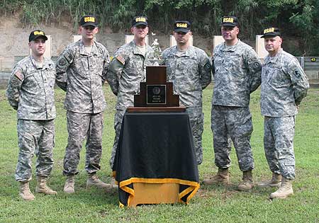 FORT BENNING, Ga.--U.S. Army Reserve Team Black won the centerfire team championship June 15 at the 51st Interservice Pistol Championships. Team members are: Cpt. Patrick Sleem, Staff Sgt Jonathan Rosene, Lt. Col. Alan Toler, Sgt. 1st Class Keith Sanderson, Master Sgt. Robert Mango, and Sgt. 1st Class Stephen Spencer. (Photo by Mike Badger)