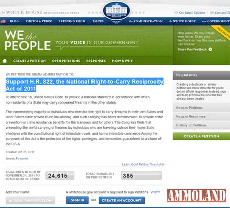 Tell the White House to Support H.R. 822 - National Right-to-Carry Reciprocity Act of 2011