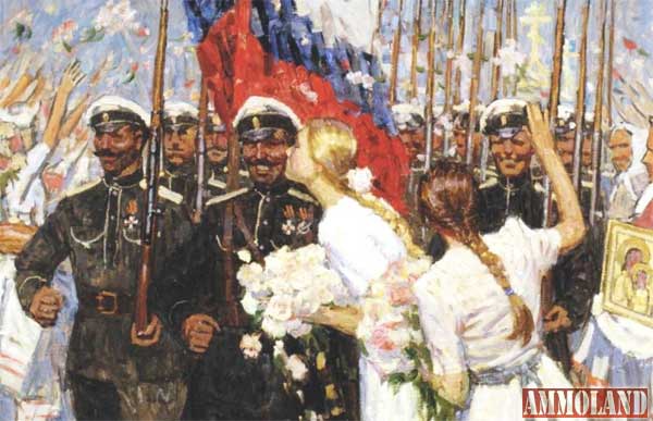 This well armed Russian population was what allowed the various White factions to rise up, no matter how disorganized politically and militarily they were in 1918 and wage a savage civil war against the Reds. Painting by Dmitri Shmarin. Planting a White Kiss