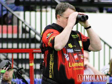 Nikon Archery Prostaff Coordinator, Chris Berry, looks through his Nikon EDG binoculars.