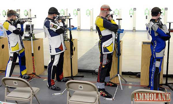 FORT BENNING, GA - Pfc. Dan Lowe fires during the finals for Men’s 10 Meter Rifle during the 2015 USA Shooting Rifle and Pistol National Championship at Fort Benning, Georgia.