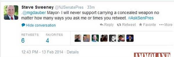 State Senator Steve Sweeney Tweets ‘He Will Never Support Concealed Carry'