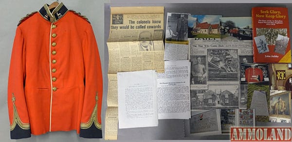 Early 20th century British officer’s full dress tunic belonging to Lt. Col. John F. Elkington, accompanied by news clippings, photos and two books pertaining to Elkington, ex Gene Christian collection. Est. $600-$1,000