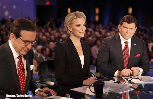 Fox News Channel moderator Megyn Kelly was at center stage for Thursday's Republican presidential debate in Des Moines. (Reuters/Carlos Barria)