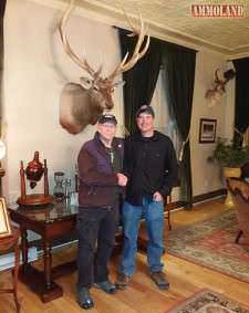 SOF's Lt. Col. Robert K. Brown and AmmoLand's Editor Fredy Riehl share some laughs and beers at the St James Hotel in Cimarron, NM in 2016