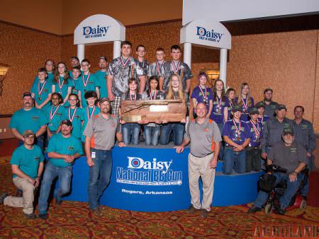 From left, Wyandotte County Shooting Sports, Pierre Junior Shooters and Spink County Shooting Sports teams with their coaches. Photo courtesy of Daisy Outdoors.