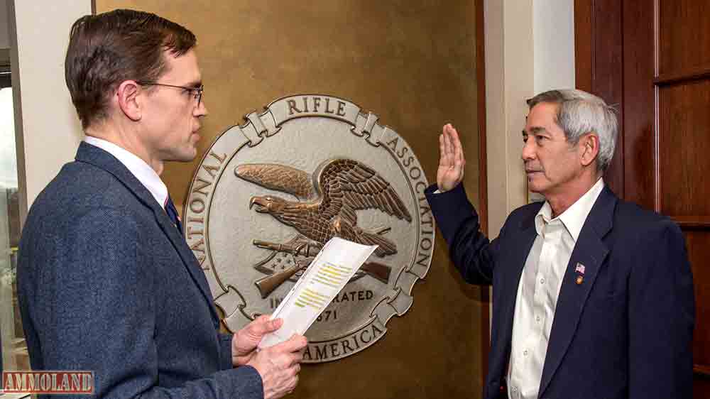 Willes K. Lee sworn in by NRA Secretary John Frazer at the headquarters of the National Rifle Association of America in Fairfax, Virginia on Tuesday, January 24, 2017.