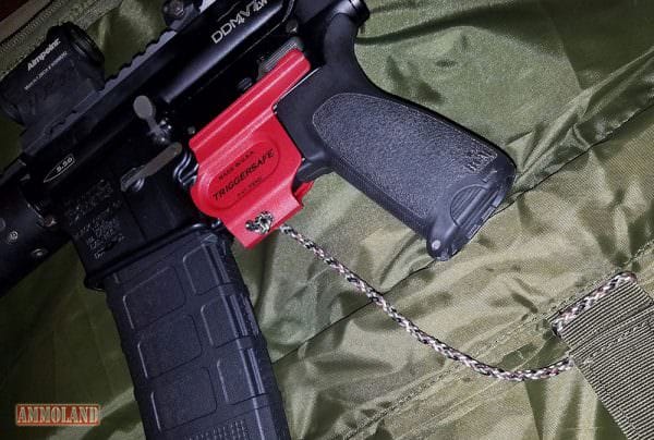 Quick and easy to use by snapping on or off the trigger guard of AR-15 platforms in a second or less.