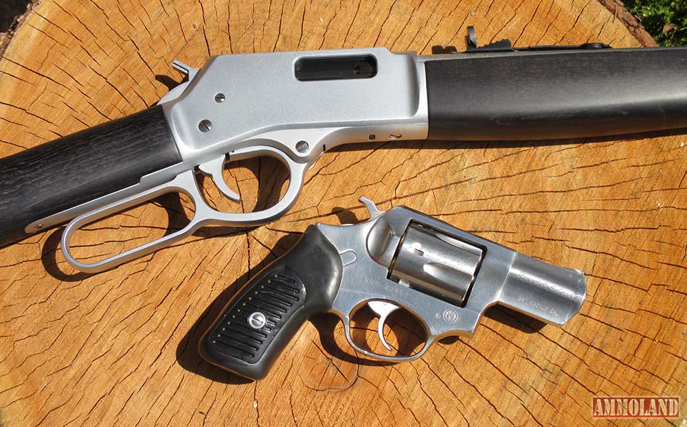 Henry Big Boy All Weather Rifle and stainless 357 mag revolver.