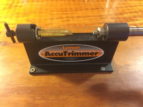 This Lyman Accu-Trimmer gives consistent overall cartridge length. 