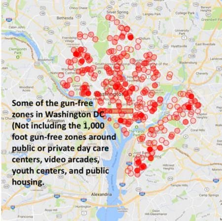 Later, the CPRC published a map on a somewhat less pessimistic interpretation. It would still be virtually impossible to travel in the District, legally bearing arms, without violating the law.