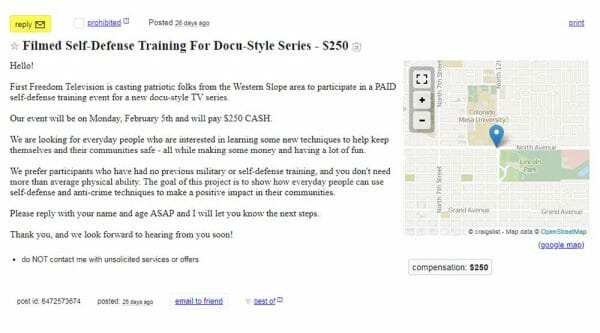 First Freedom Television Craigslist Add