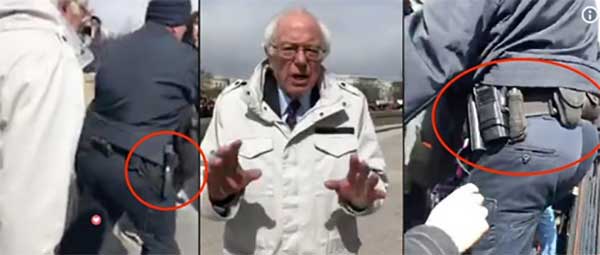 Democrat Bernie Sanders Protests the NRA while Surrounded by Armed Guards