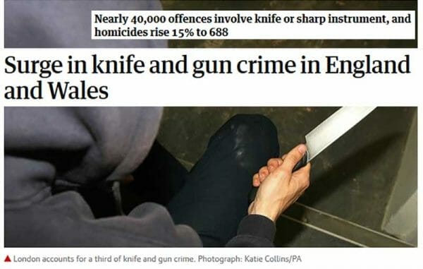 London UK rate of violent knife and gun crime is soaring