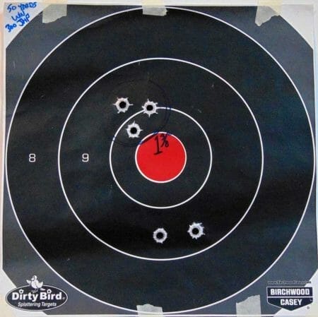 The Winchester 300 grain JHP’s shot much more to point of aim and the accuracy was excellent with open sights at 25 and 50 yards.