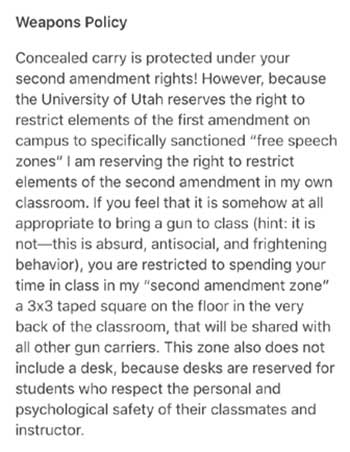 University of Utah Anti Gun Syllabus