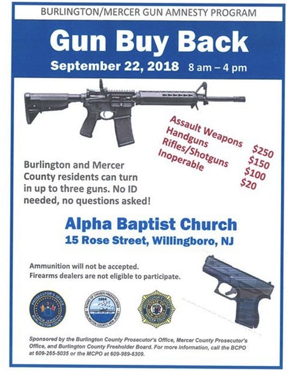 New Jersey Gun Turn-in "Buy Back" Event 22 September, 2018