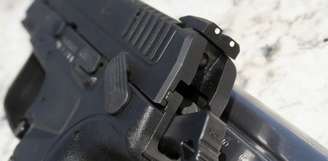 The Springfield Armory XD-E combines double-action / single-action with a traditional safety that locks the hammer. You can carry it hammer down or cocked and locked, but the company recommends hammer down.