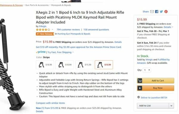 XAegis 2-In-1 Adjustable AR Rifle Bipod Cart Check