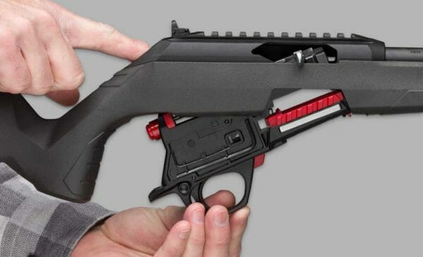 The LOWER RECEIVER ASSEMBLY of the Wildcat™ is easily removed from the upper assembly by pushing a single button located at the rear of the upper assembly with your finger. No tools are required. The MANUAL SAFETY BUTTON is easily reversible so it’s perfect for both right- and left-handed shooters.