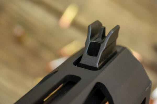 The Ruger PC Carbine front sight is sturdy and protected by wings. It's good to go for rough car and field use.