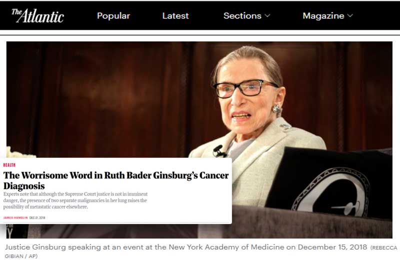 Justice Ginsburg has Third Bout with Cancer, Second in 8 Months