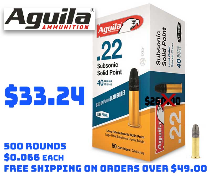 Aguila Subsonic Solid Point, .22LR, LRN, 40 Grain, 500 Rounds Deal