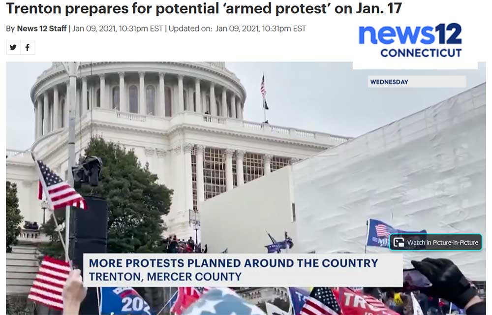 Trenton NJ Armed Protest in New Jersey News12 Screengrab 1-12-21