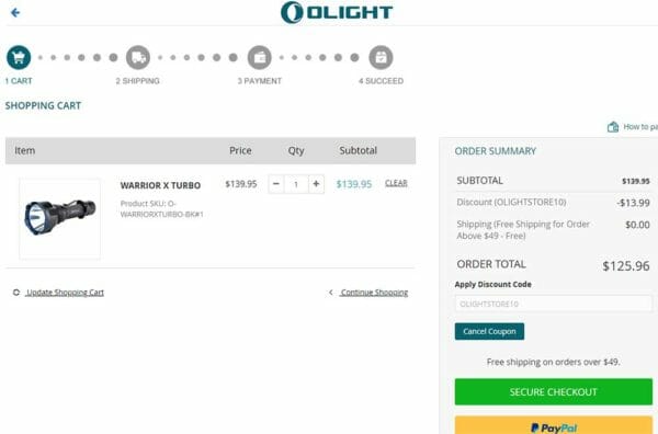Olight Warrior X Turbo Tactical Extrm Distance Flashlight Deal Cart Check