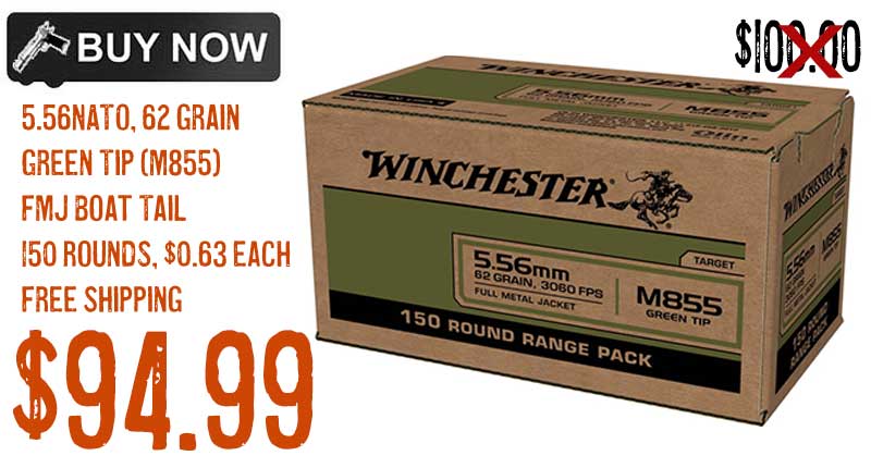 Winchester 5.56x45mm NATO 62 grain Green Tipped Full Metal Jacket Sale