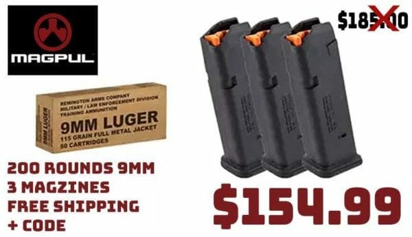 9mm 115Gr Ammo With 3X Magpul Glock Magazines Sale july2021