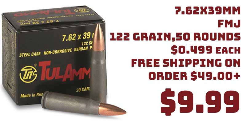 TulAmmo, 7.62x39mmR, FMJ, 122 Grain Ammunition Sale