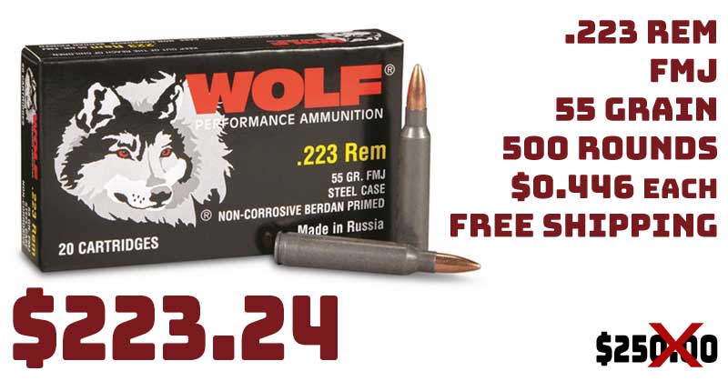 Wolf WPA Polyformance, .223 Rem, FMJ 55 Grain, 500rnds Sale August 2021