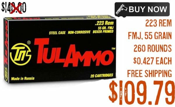 TulAmmo .223 Remington FMJ 55 Grain Ammunition Sale june2022