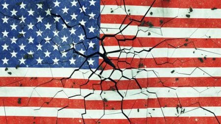 USA Flag Cracked Concrete Constitution Crisis Goverment iStock-Paul Campbell 977454982