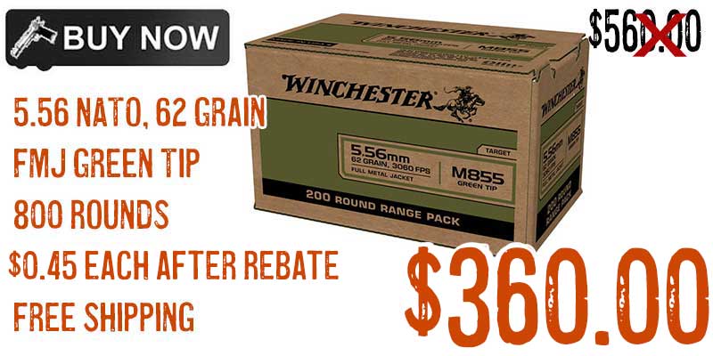 Winchester 5.56x45mm NATO 62 grain Green Tip FMJ ammo Sale sept2023 rebate