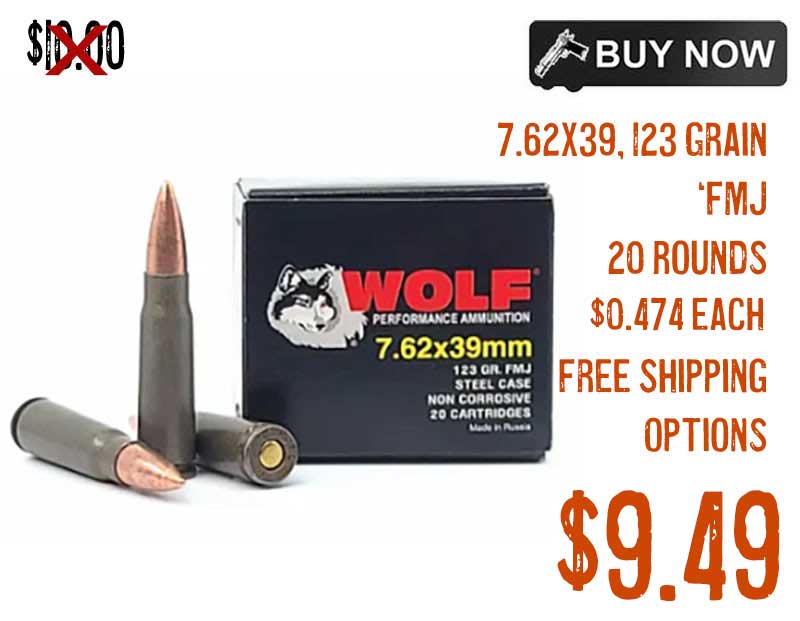 Wolf 7.62x39 123 Grain FMJ Steel Case 20 Rounds $9.49 FREE S&H