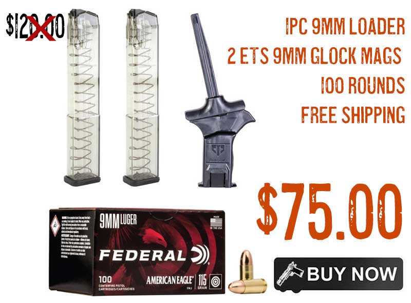 1 ETS Mag Loader, 2 34rnd Magazines, 100 Rounds 9mm