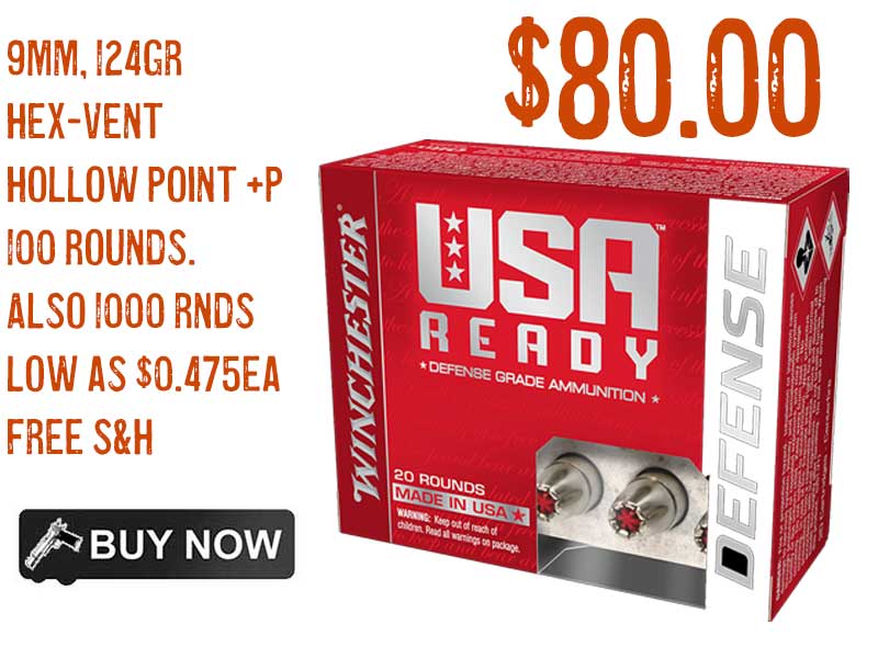 Winchester READY 9mm 124Gr Hex-Vent Hollow Point sale deal discount ammunition