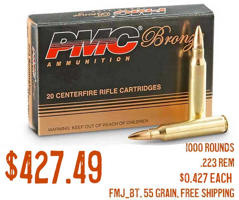 PMC Bronze, .223 Remington, FMJ-BT, 55 Grain, 1,000 Rounds Sale march2023