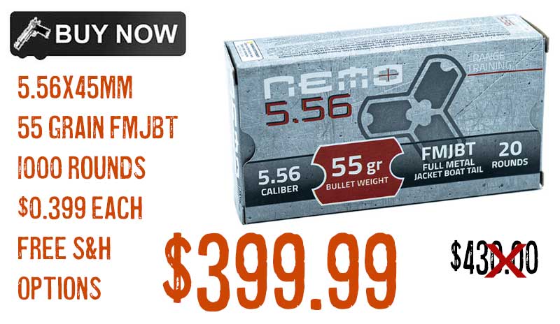 PPUNEMO 5.56x45mm 55 Grain FMJBT 1000 Rounds sale deal discount