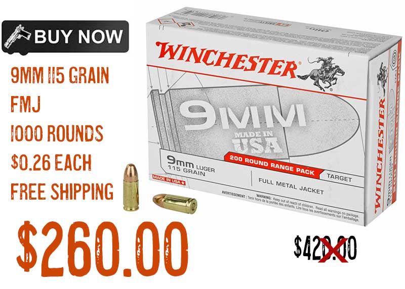 Winchester Usa 9Mm 115 Grain Full Metal Jacket 1000 Round Box june2023aa