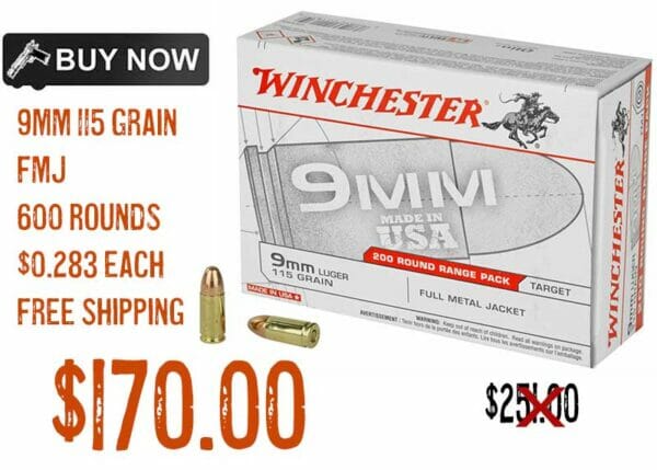 Winchester Usa 9Mm 115 Grain Full Metal Jacket 600 Round Box june2023