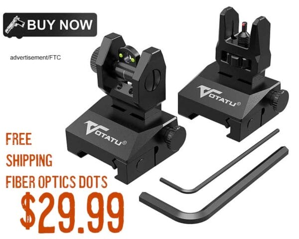 VOTATU V2 Fiber Optic Iron Sights, Flip Up Front and Rear Backup Sights