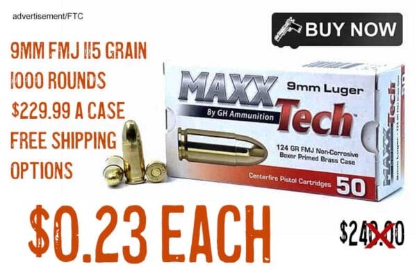 MAXXTech 9MM FMJ 124 Grain Ammo 1000 Rounds $0.23 Each FREE S&H