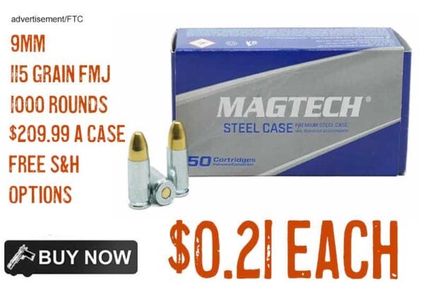 Magtech Steel Case 9mm 115 Grain FMJ 1000 Rounds lowest price feb2024